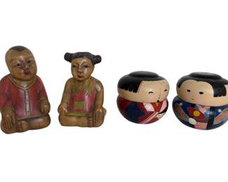 Vintage Asian Folk Art Japanese Kokeshi Chinese Pairs