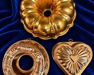 Three Vintage Copper Toned GelatinCake Molds