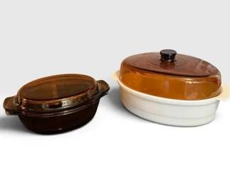 Vintage Anchor Hocking Fire King Dutch Oven 3qt And Oval Amber Glass Casserole