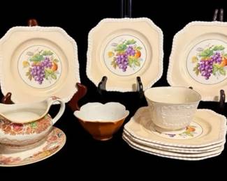 Vintage Johnson Bros. Square Salad Plates California, Lenox Bowl,Orange Lotus Bowl Enoch Woods