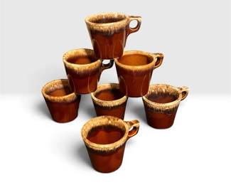 Seven Vintage HULL Brown Drip Glazed Mugs. 3.5 Tall