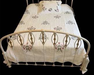 Vtg Elliotts Design White Enameled Iron Brass Bed More