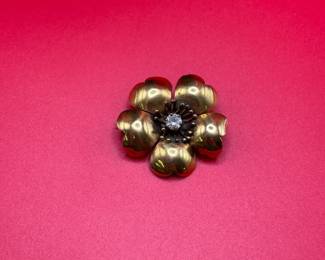 Vintage 14K Yellow Gold Brooch With Gemstone