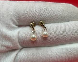 10K Yellow Gold Genuine Gemstone And Pearl Earrings