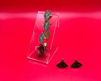 Vintage Damascene Fan Jewelry Set