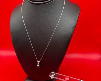 10K White Gold Genuine Pearl And Gemstones 3pc Jewelry Set