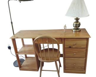 Wooden Student Desk With Study Lamps