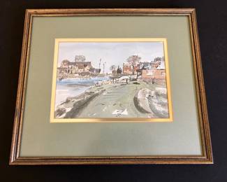Framed Watercolor Print Of A Charming Coastal Landscape