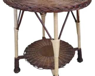 Vintage TwoTiered Round Wicker Table