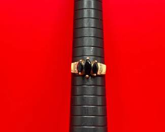 14K Yellow Gold Blue Sapphire and Diamond Ring