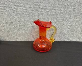 Vintage Amberina Crackle Glass Pitcher