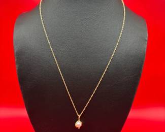 18 14K Genuine Pearl And Gemstone PendantNecklace Set