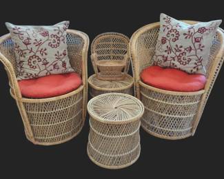 Vintage Boho Rattan Style And Wicker ChairsTables Set