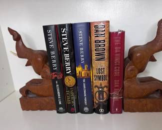 Vintage Handcarved Wooden Elephant Bookends W Bonus Interesting Reads