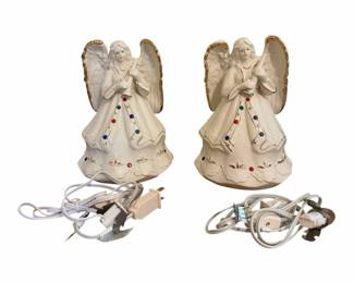 Pair Of Vintage Porcelain Christmas Angels