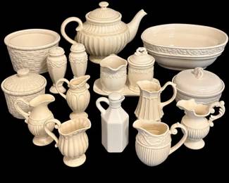 Various Cream Ceramic Pieces To Brighten Your Holiday Table Feat. 6 Small Godinger Pitchers