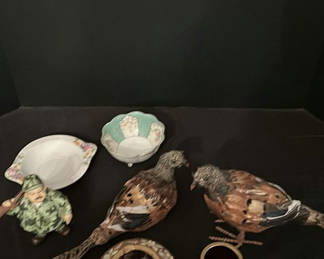 Lot 262: Assorted Decorative Figurines, Ceramic Bowls, and Geode