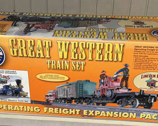Lot 154: Lionel Great Western Train Set Box, Train-Themed Clocks, and Model Train Car