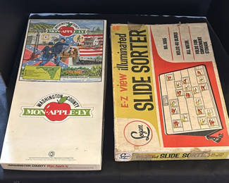Lot 24: Vintage Board Game, Illuminated Slide Sorter, and Country Wisdom Book