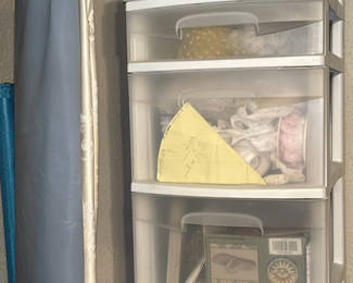 Lot 65: Plastic Storage Drawers with Sewing and Craft Supplies