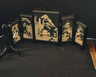 Lot 11: Decorative Folding Screen with Stand and Incense Sticks