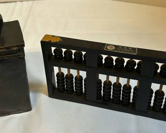 Lot 201: Black Ceramic Container and Decorative Abacus