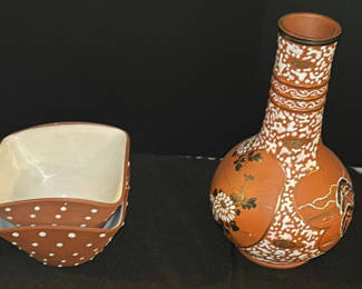 Lot 1: Decorative Ceramic Vase and Two Square Bowls
