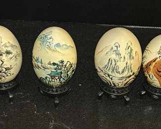 Lot 18: Set of Hand-Painted Decorative Eggs with Display Stands