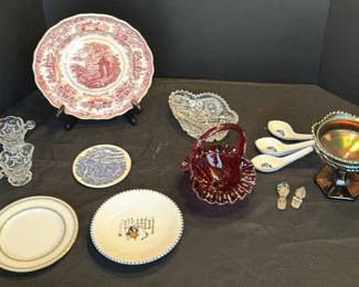 Lot 131: Assorted Decorative Glassware and Ceramic Serving Pieces