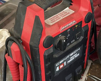 Lot 121: Portable Power Pack, Drill Press, Digital Scale, Lantern, and Motorcycle Helmet