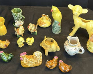 Lot 132: Collection of Ceramic Animal Figurines and Small Decorative Pottery