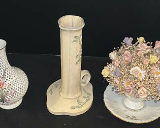 Lot 10: Three Decorative Ceramic Floral Vases and Arrangement
