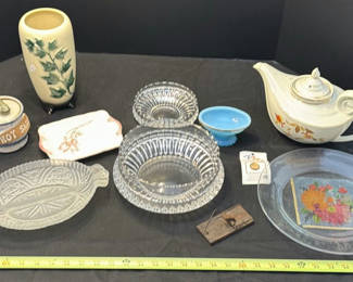 Lot 142: Assorted Vintage Glass and Ceramic Serveware and Decor