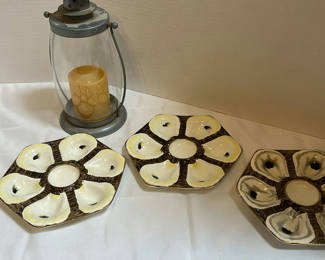 Lot 218: Three Sectioned Serving Trays and Decorative Lantern