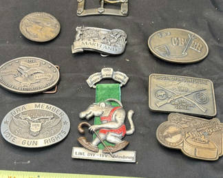 Lot 160: Collection of Vintage Belt Buckles and Metal Pins