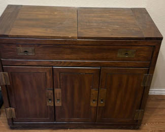 Lot 144: Wood Storage Cabinet with Fold-Out Side Panels