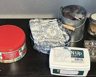 Lot 45: Assorted Sewing and Craft Supplies with Storage Tins