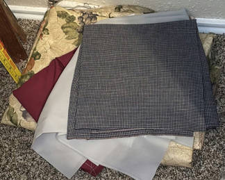Lot 55: Mixed Craft Supplies, Clothing, Fabric Pieces, and Leather Wall Art