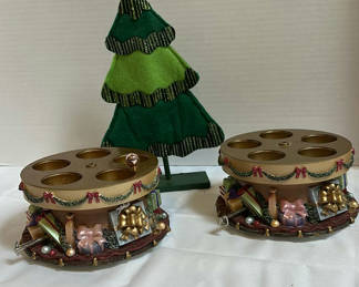 Lot 223: Pair of Partylite Christmas Carousel Tealight Holders and Decorative Tree