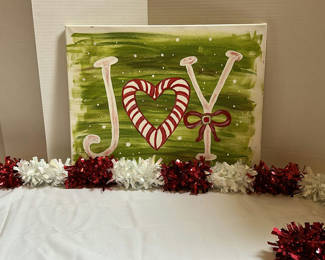 Lot 240: Holiday Joy Canvas Painting and Tinsel Garland