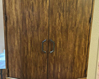 Lot 245: Wood Corner Cabinet with Drawers and Glass Shelves