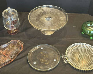 Lot 130: Assorted Decorative Glass Serveware and Containers