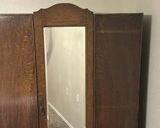 Lot 259: Vintage Wooden Wardrobe Armoire with Mirror