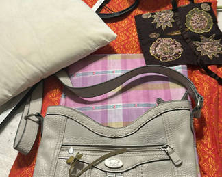 Lot 267: Relic Handbag, Scentsy Candle Warmer, Decorative Tote, Pillow, and Fabric Items