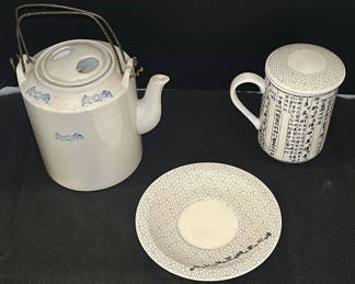 Lot 8: Ceramic Teapot, Covered Mug, and Saucer