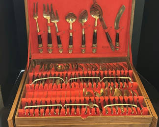 Lot 25: Flatware and Serving Utensil Set in Wooden Case