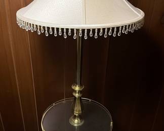 Brass and Glass Floor Lamp with Table