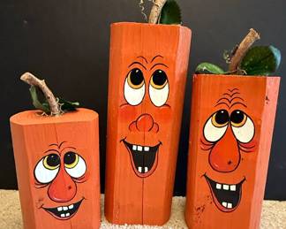 J. West Hand-Painted Wooden Pumpkin Set