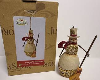 Jim Shore Heartwood Creek Ivory and Gold Snowman Hanging Ornament