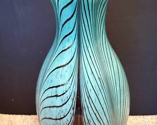 Murano Style Pulled Feather Art Glass Vase